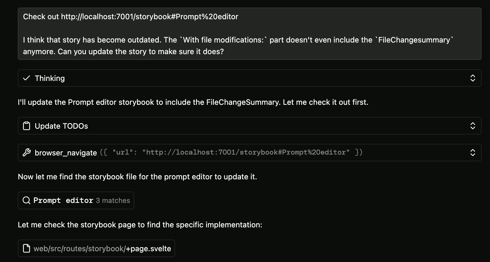 Prompt to check storybook